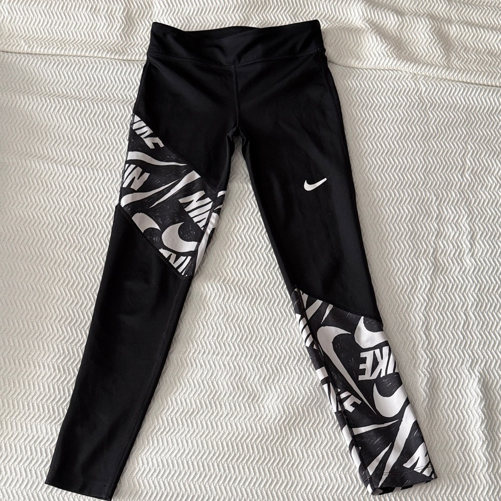Nike Black Leggings with White Logo Panels